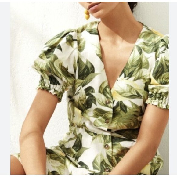 H&M Lemon Linen Puff Sleeve Mini Size L - Picture 1 of 4